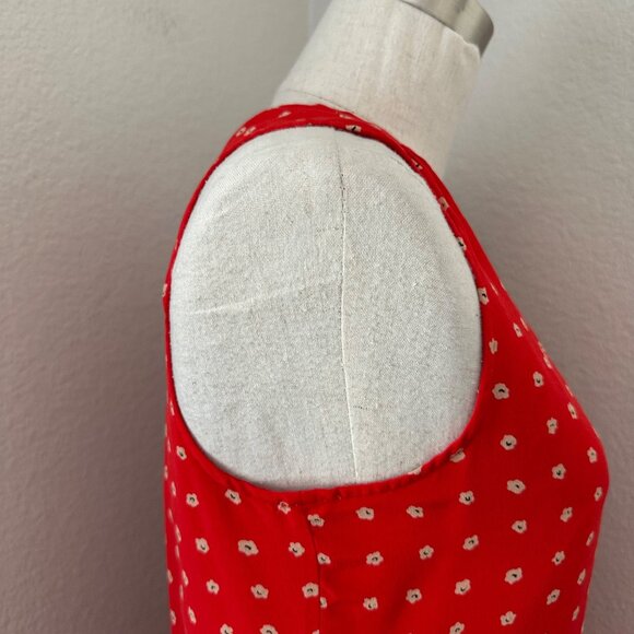 Madewell Silk Button-Front Sleeveless Midi Dress Red White Floral Print Sz S - Picture 5 of 13